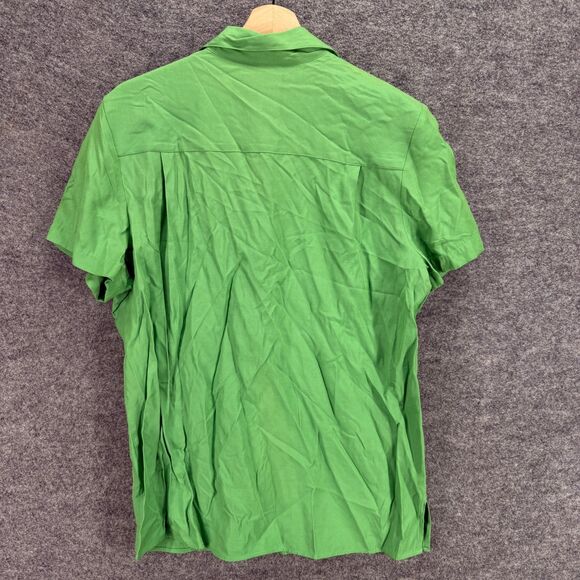 Karen Scott Shirt Women L Large Green Button Up Collared Short Sleeve Pockets - Picture 2 of 6